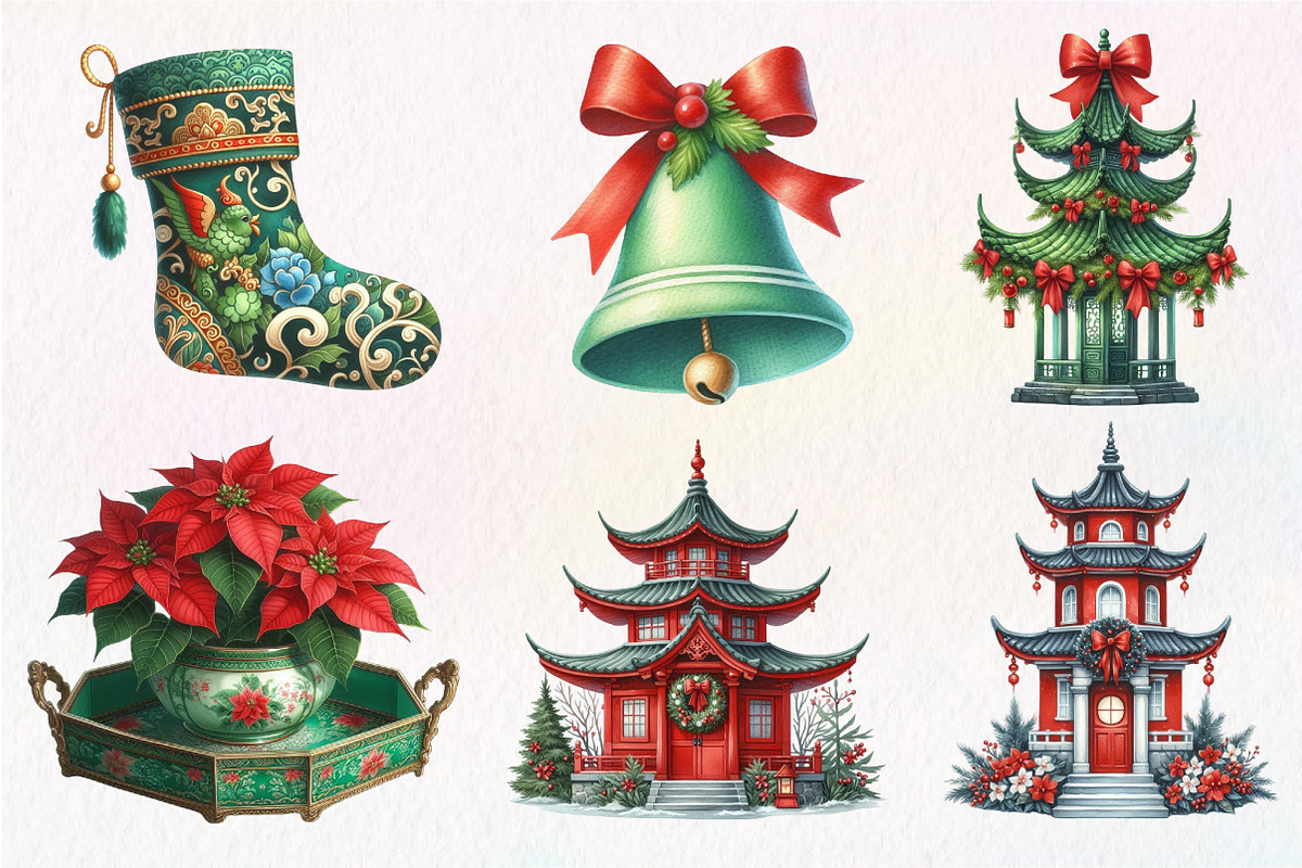 Chinoiserie Red & Green Christmas, an Illustration by Dream Creation (Photo 5 of 6)