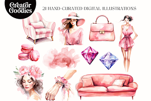 Pink Fashion Watercolor Clipart