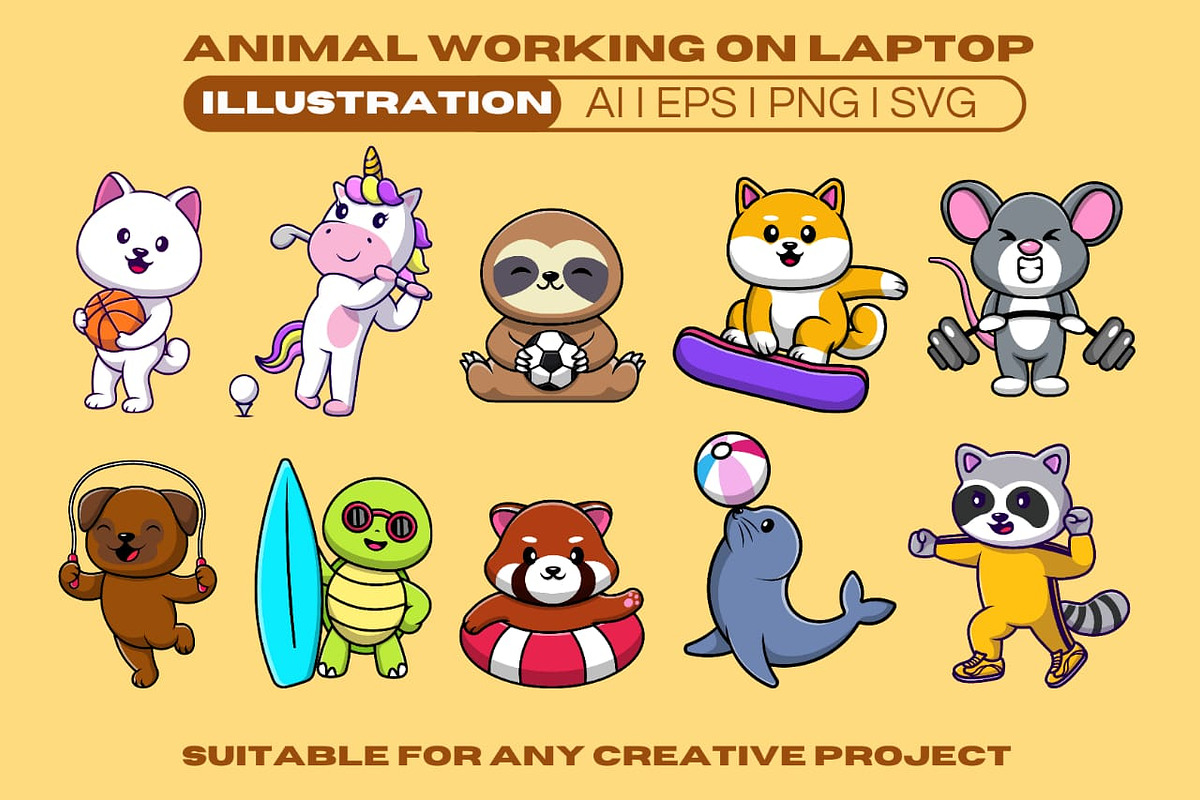 Cute Animal Sport Pack Cartoon, a Sport Illustration by Artstorystudio (Photo 1 of 11)