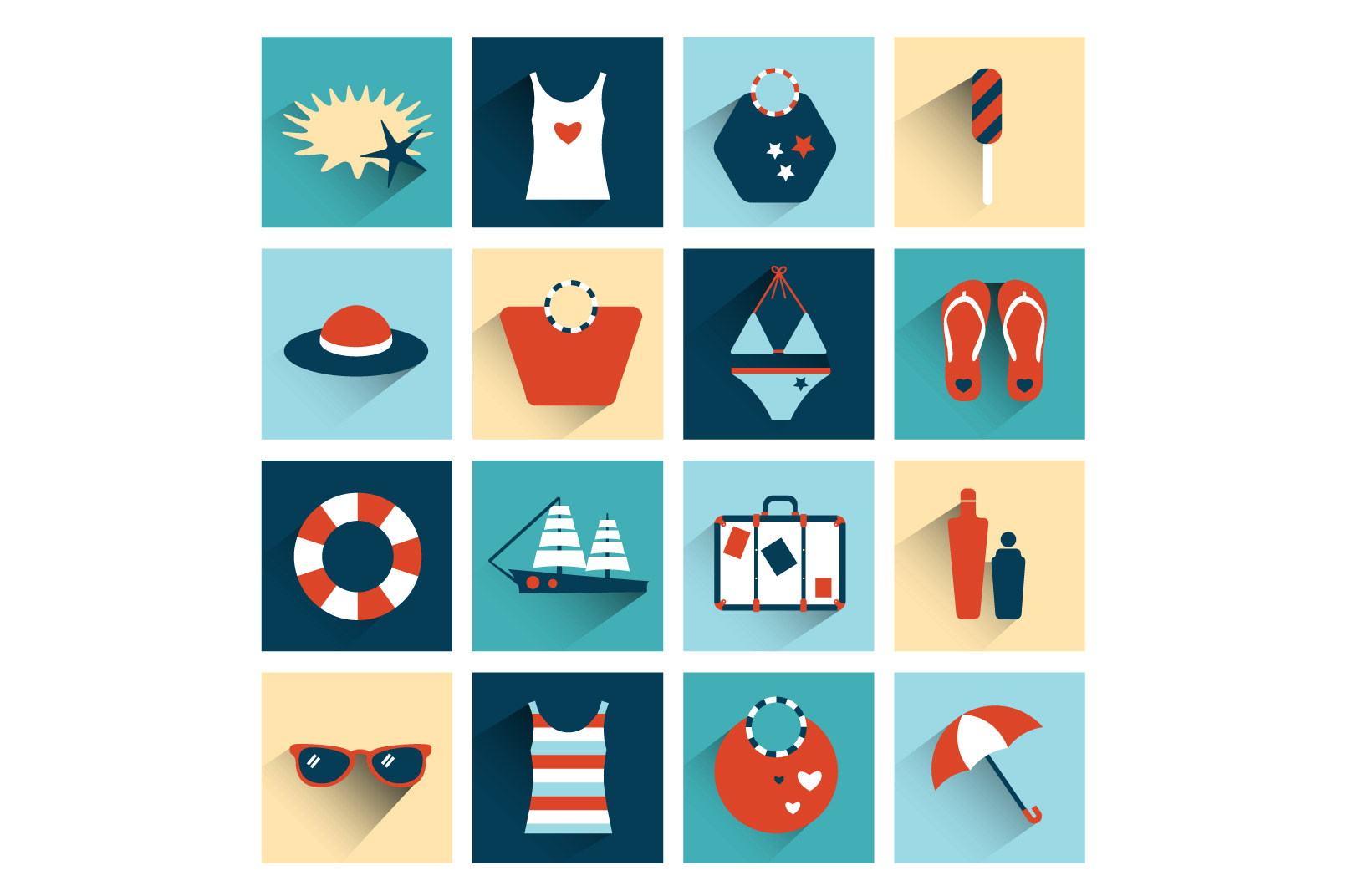 Summer flat colorful icon collection, an Illustration by VectorAN ...