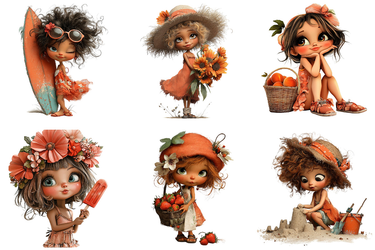 Whimsical Summer Girl Clipart, an Illustration by designcity5 (Photo 3 of 5)