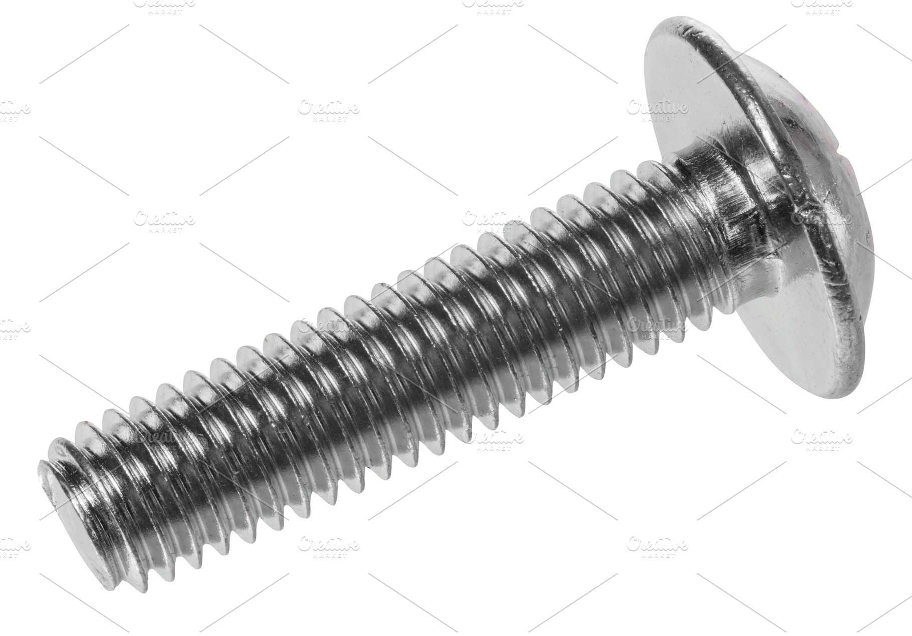 Shiny silver round head bolt with a fully threaded shank, isolat, an Industrial Photo by ndanko