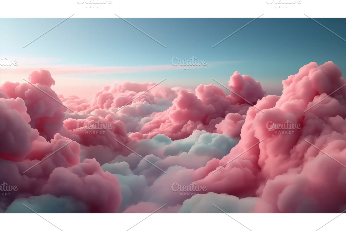 Surreal sky filled with fluffy pink, an Illustration by Sergey Kotenev