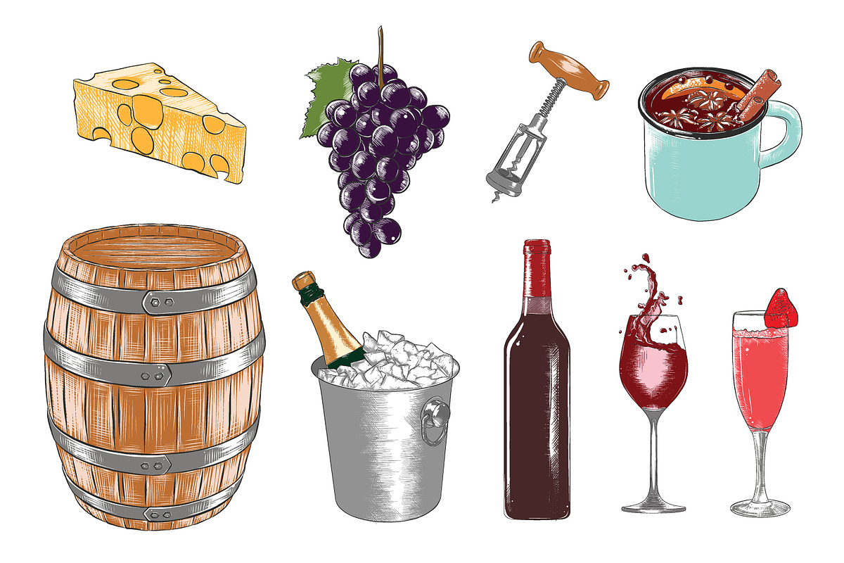 Wine hand drawn sketches set, a Food Illustration by Akimo Mia (Photo 4 of 7)
