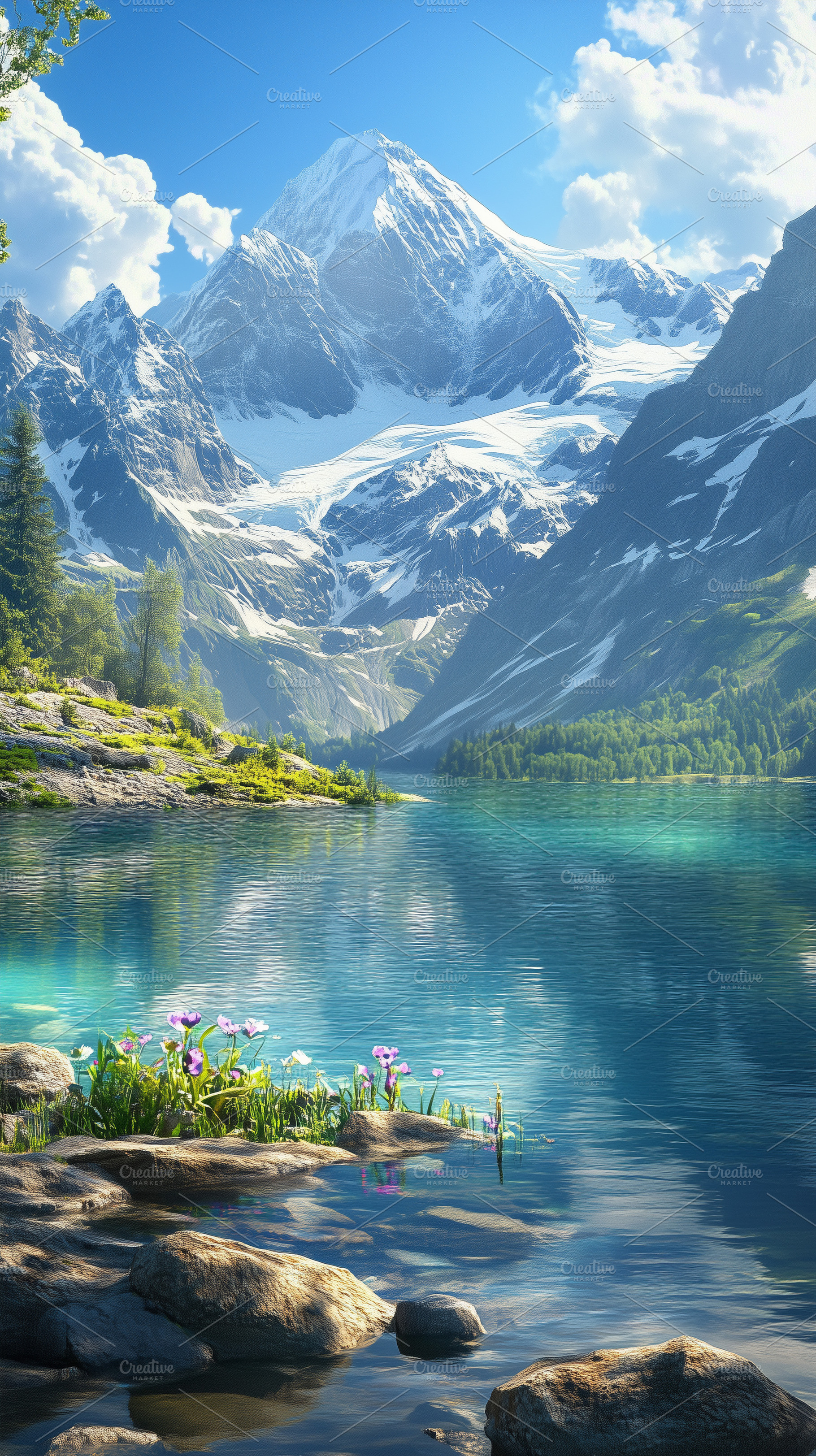Spring in alpine mountains and lake, a Nature Photo by MistyDay