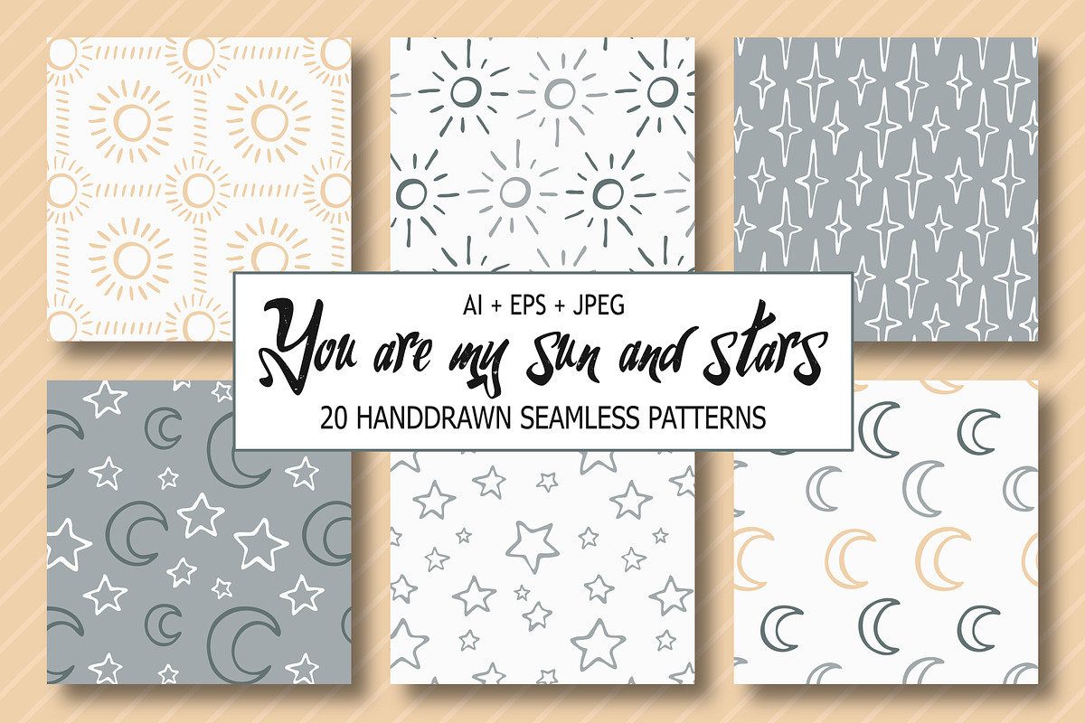 20 Sun, Star & Moon seamless pattern, a Pattern Graphic by SiDesign (Photo 1 of 7)