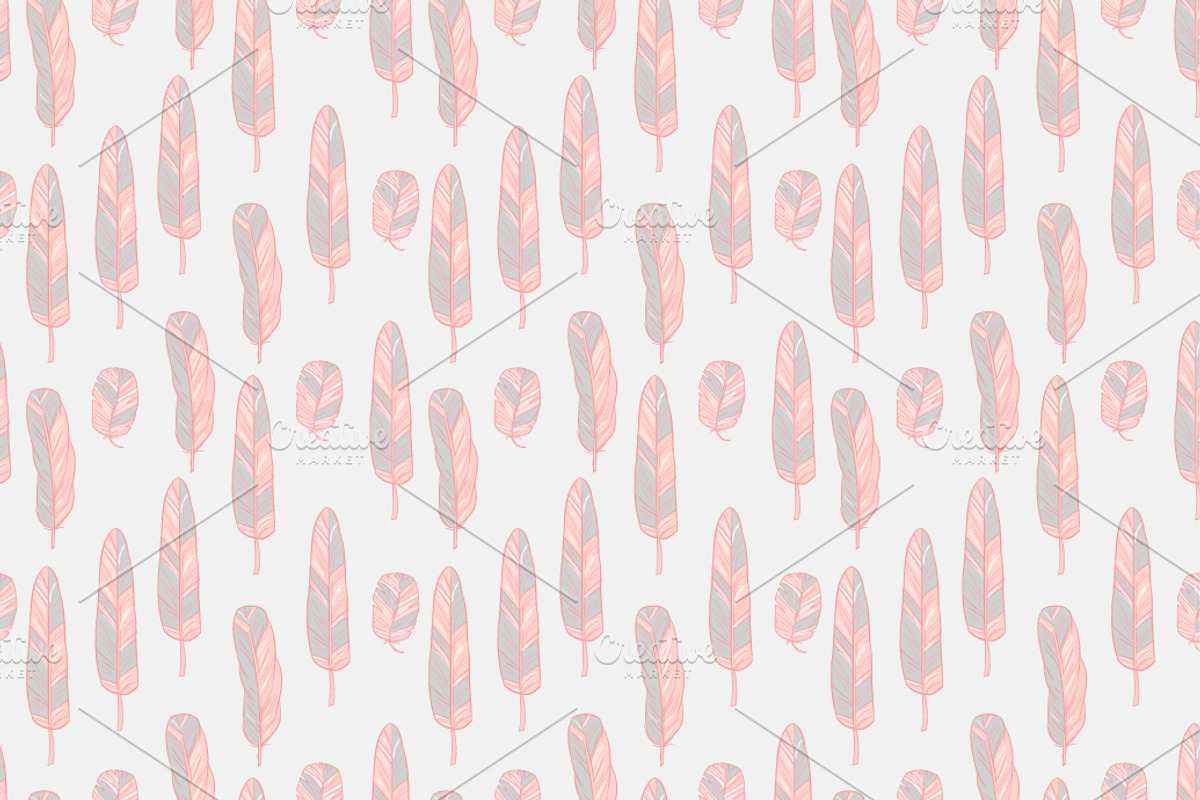 Seamless patterns with feathers preview 3