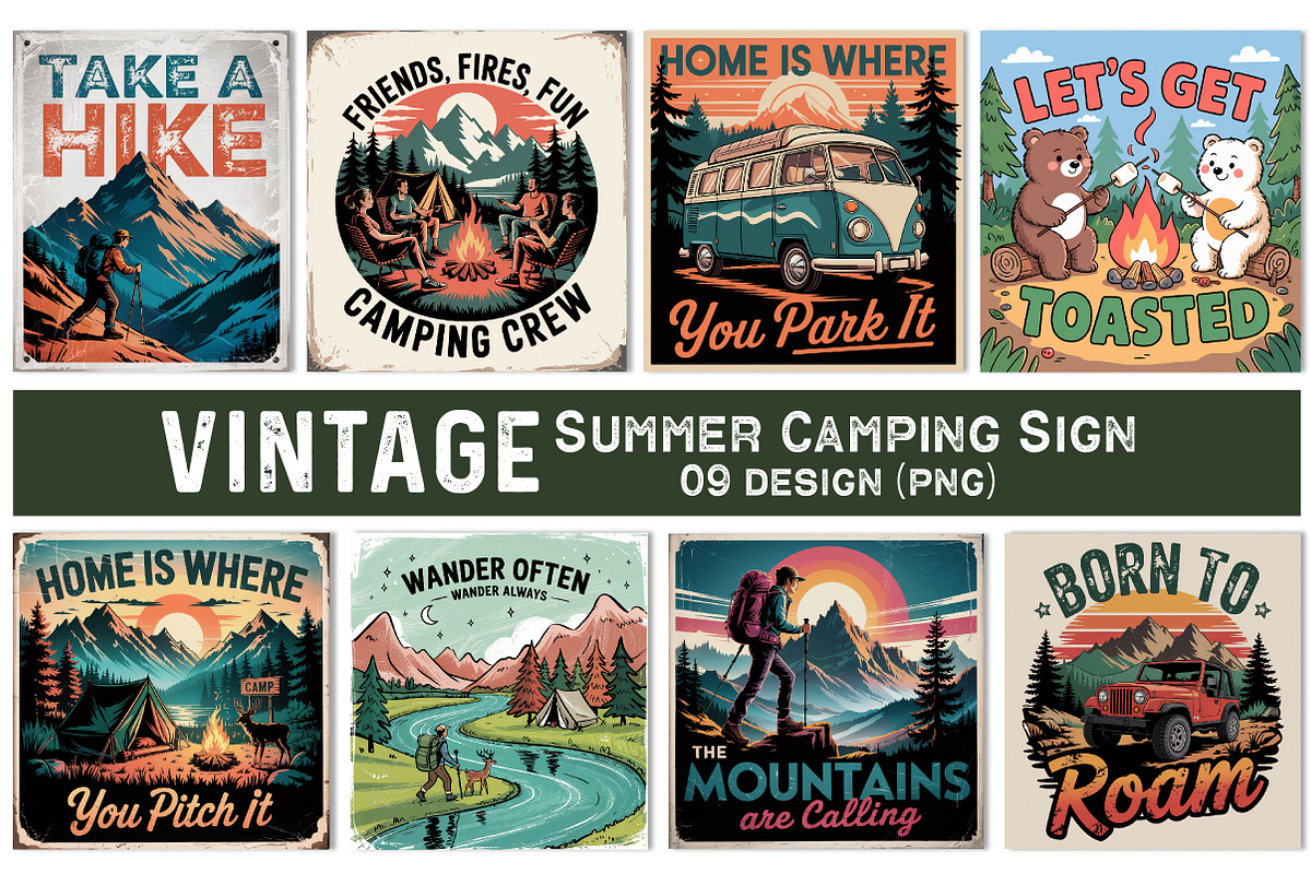 Vintage Summer Camping Sign, an Illustration by CreationArt (Photo 1 of 3)
