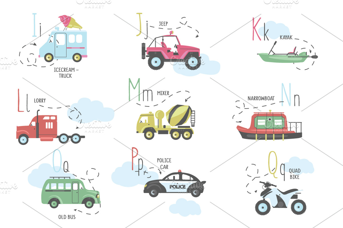 Vector A-Z transport alphabet, an Education Illustration by narinadraban (Photo 2 of 22)