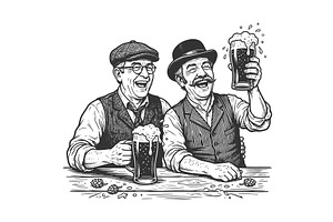 Two Laughing Men Drinking Beer, a Person Illustration by AlexArt