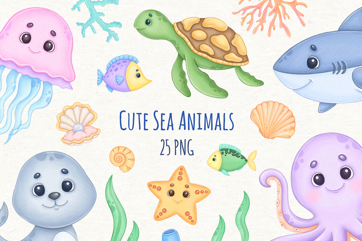 Sea Animals Clipart, Ocean Clipart, an Animal Illustration by ekossa_art (Photo 1 of 6)