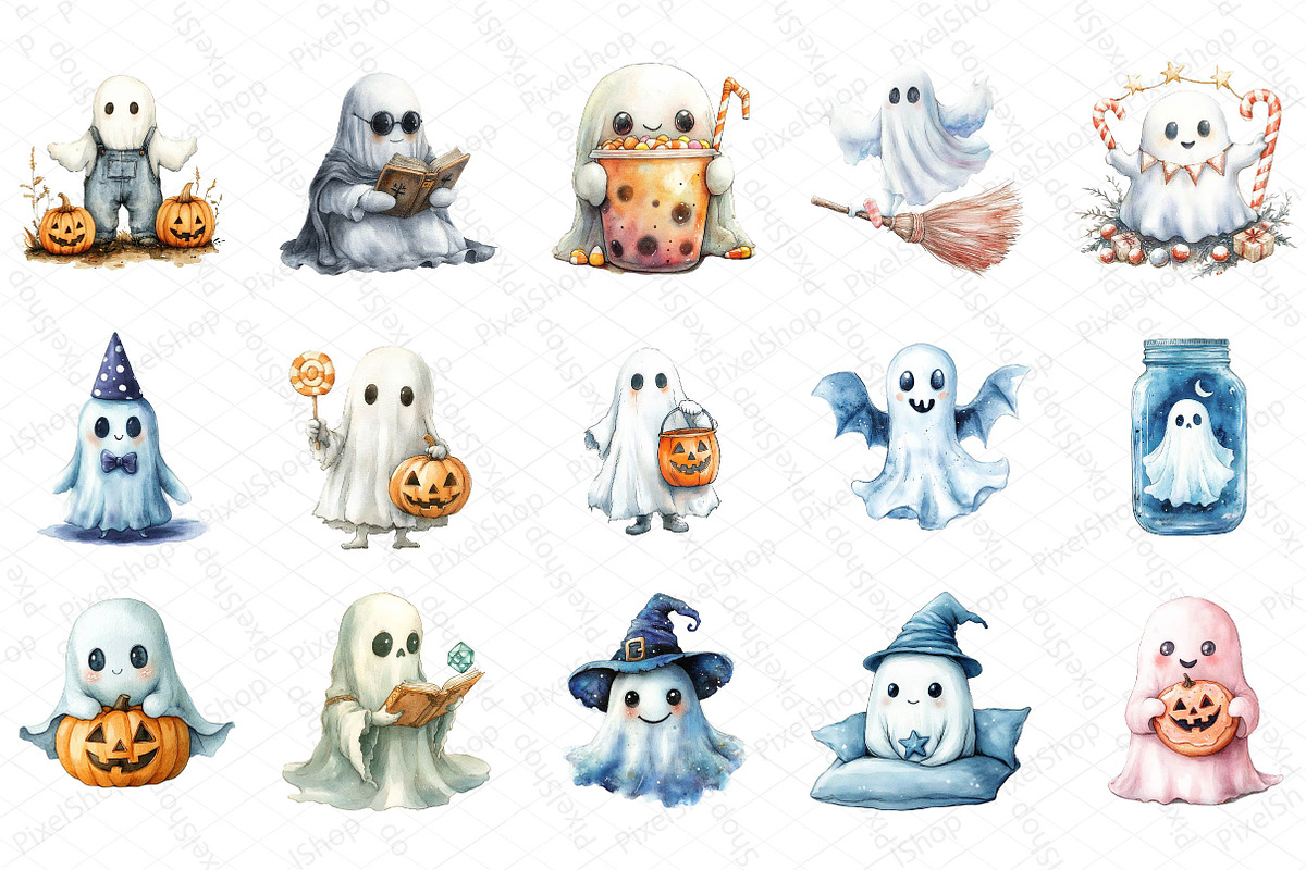Cute Ghost Halloween Clipart, an Illustration by DreamPrint404 (Photo 5 of 5)