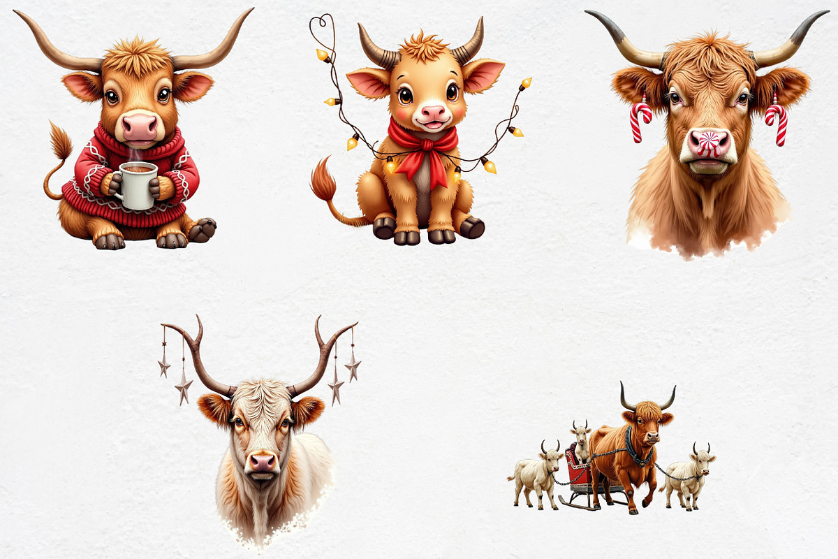 Christmas Highland Cow Sublimation, an Illustration by CrexoraLab (Photo 2 of 5)