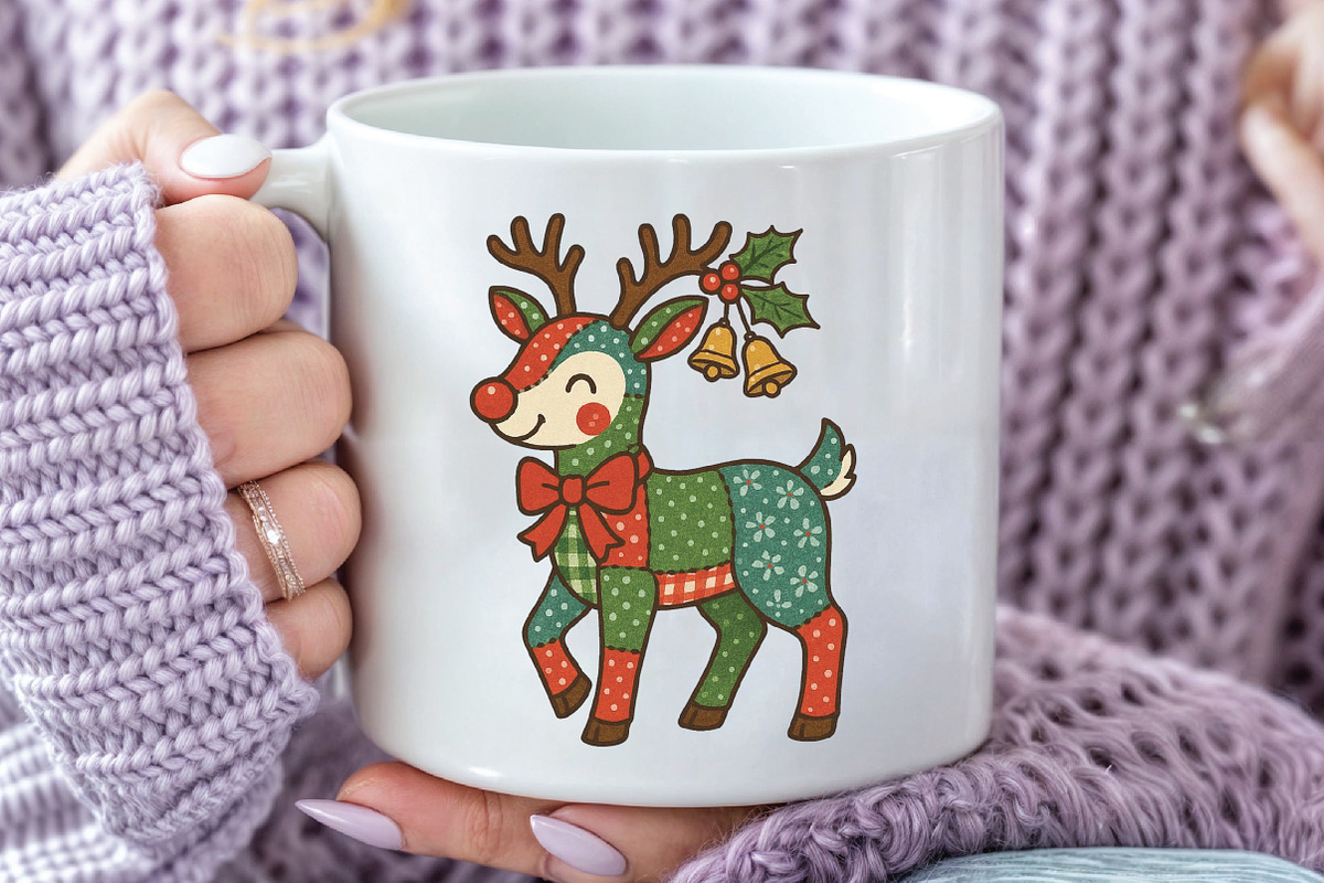 Patchwork Christmas Reindeer Preppy, an Illustration by CraftArtStudio (Photo 3 of 4)