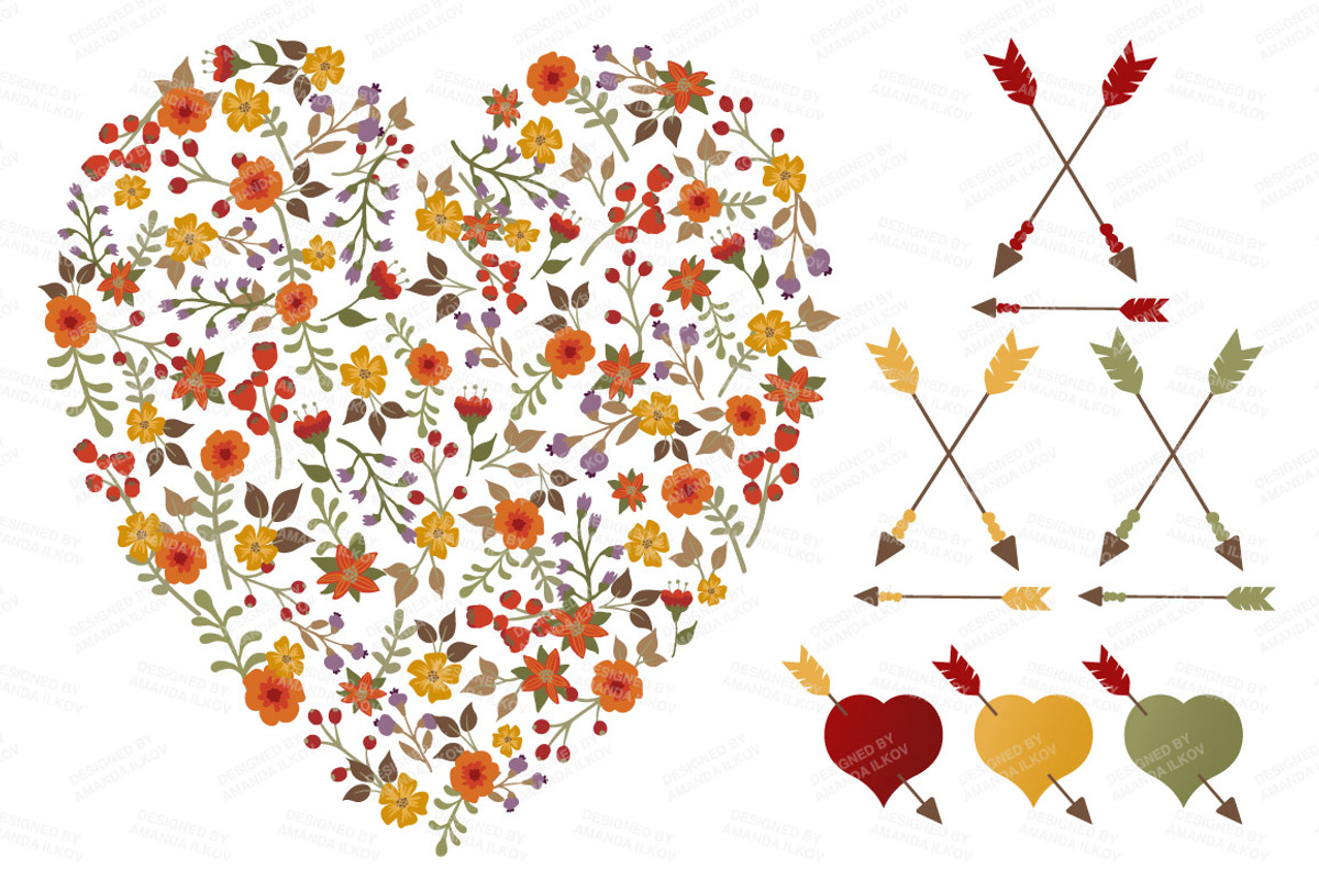 Autumn Floral Heart & Banner Vectors, an Illustration by Amanda Ilkov (Photo 3 of 4)