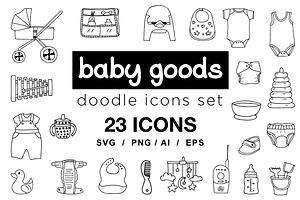 Baby Goods Doodle Icons Set