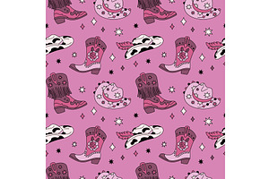 Cowgirl boots seamless pattern. Pink, an Illustration by YummyBuum