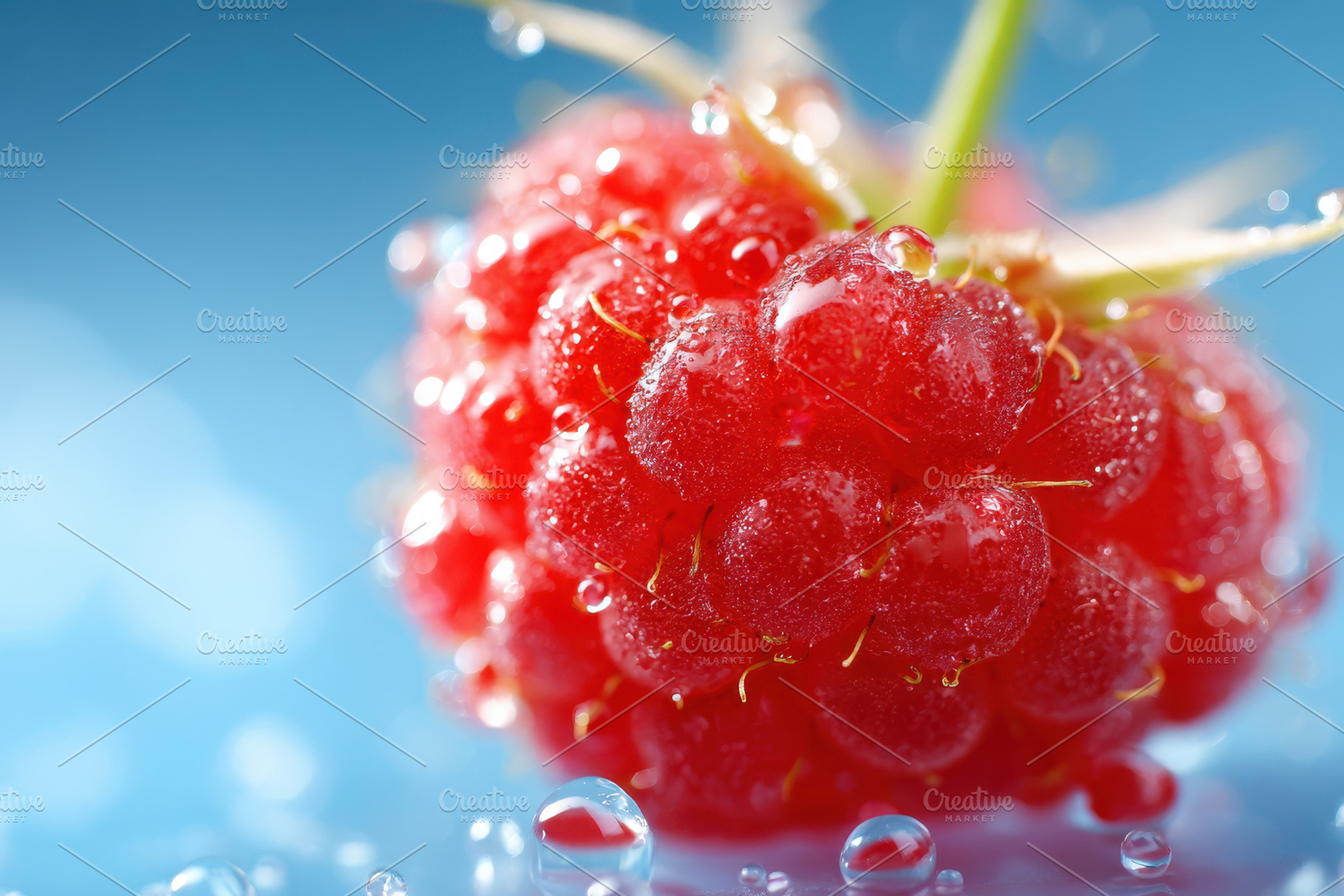 Fresh raspberry with water droplets, a Food & Drink Photo by AlyaAnd
