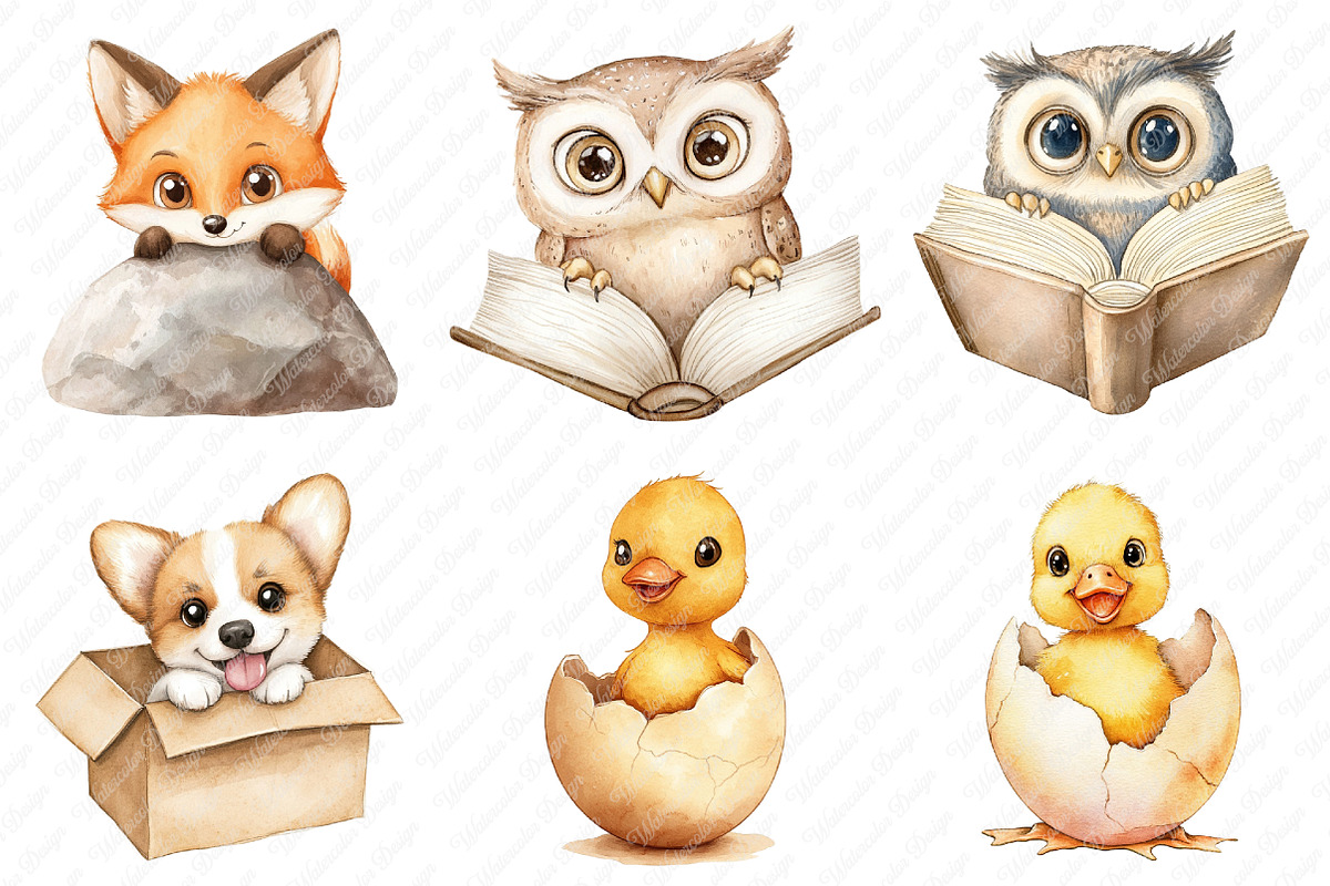Funny Cute Animal Peeking clipart, an Illustration by Watercolor design (Photo 4 of 13)