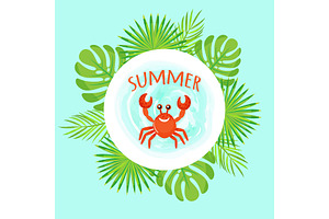 Summer Vacation Crab And Leaves