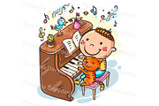 Cartoon Boy Playing Piano Music, a Person Illustration by Bubert Art (Thumbnail 1 of 2)