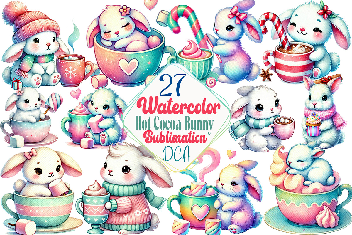 Hot Cocoa Bunny Sublimation Bundle, an Illustration by DreamCafeArt (Photo 1 of 5)