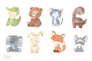 ALPHABET ANIMALS Clipart. Watercolor