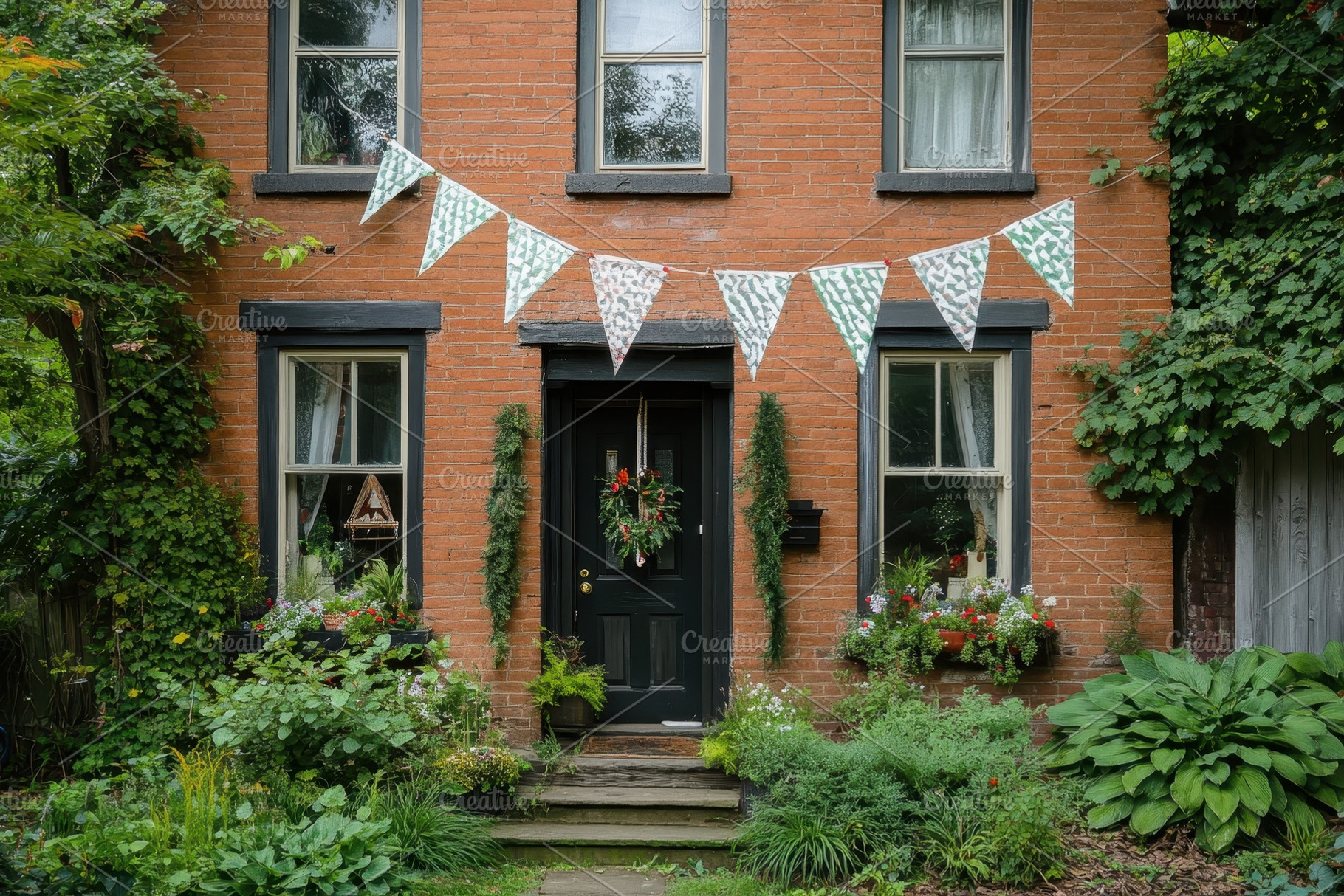 Quaint brick house adorned with fest, a Photo by Iftikhar Alam