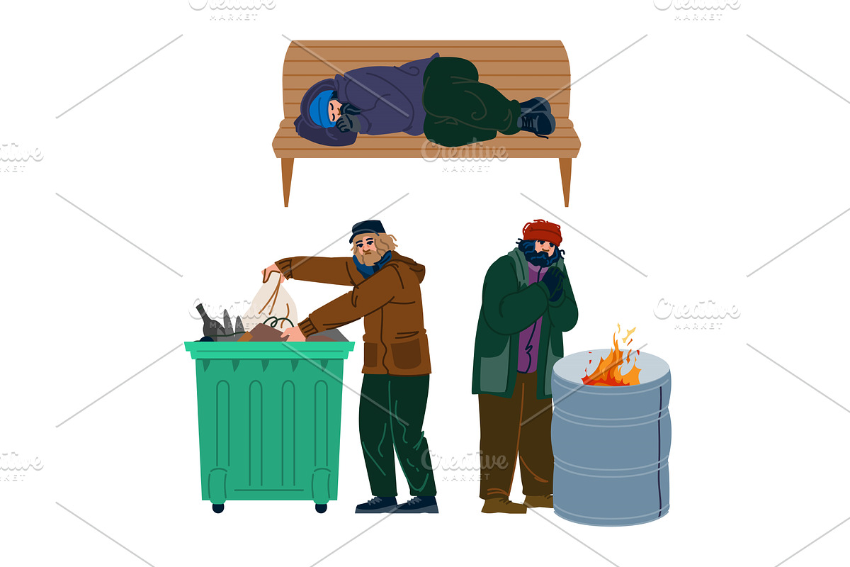 Homeless men facing struggle and, a Person Illustration by pikepicture