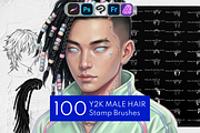 100 Y2K Male Hair Procreate Stamps, a Brush Add-On by Selentaori Studio (Thumbnail 1 of 11)