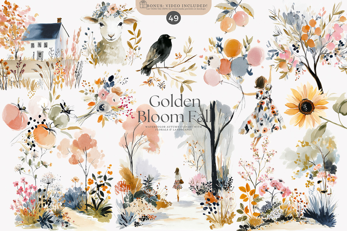watercolor autumn clipart collection, a Decorative Illustration by Patishop Art (Photo 1 of 8)