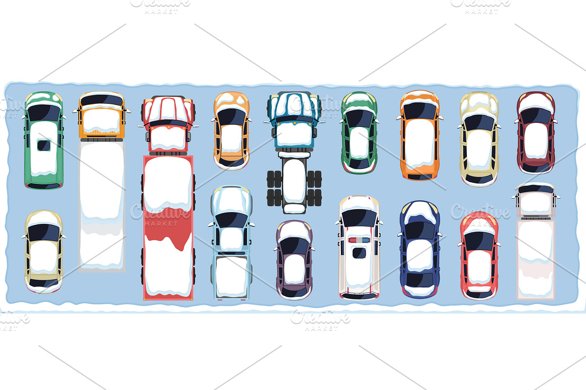 Winter cars and trucks top view set, a Transportation Illustration by Yayasya (Photo 1 of 3)