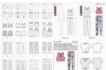 Sportswear for Women Flat Sketch Set