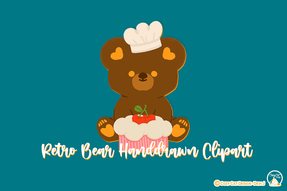 Retro Bear Handdrawn Clipart, an Object Illustration by Cozy Cat Design (Photo 2 of 3)