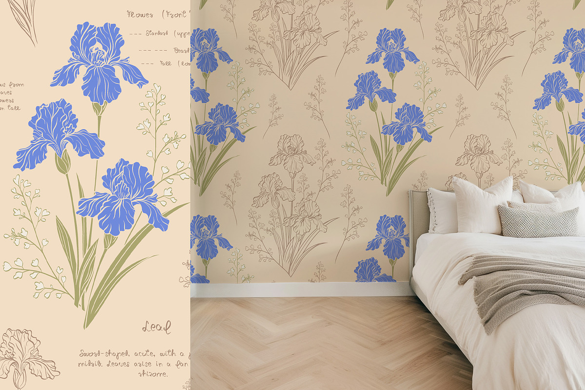 Vintage Blue Irises patterns, a Pattern Graphic by Carpet Tapete Pretzel (Photo 5 of 16)