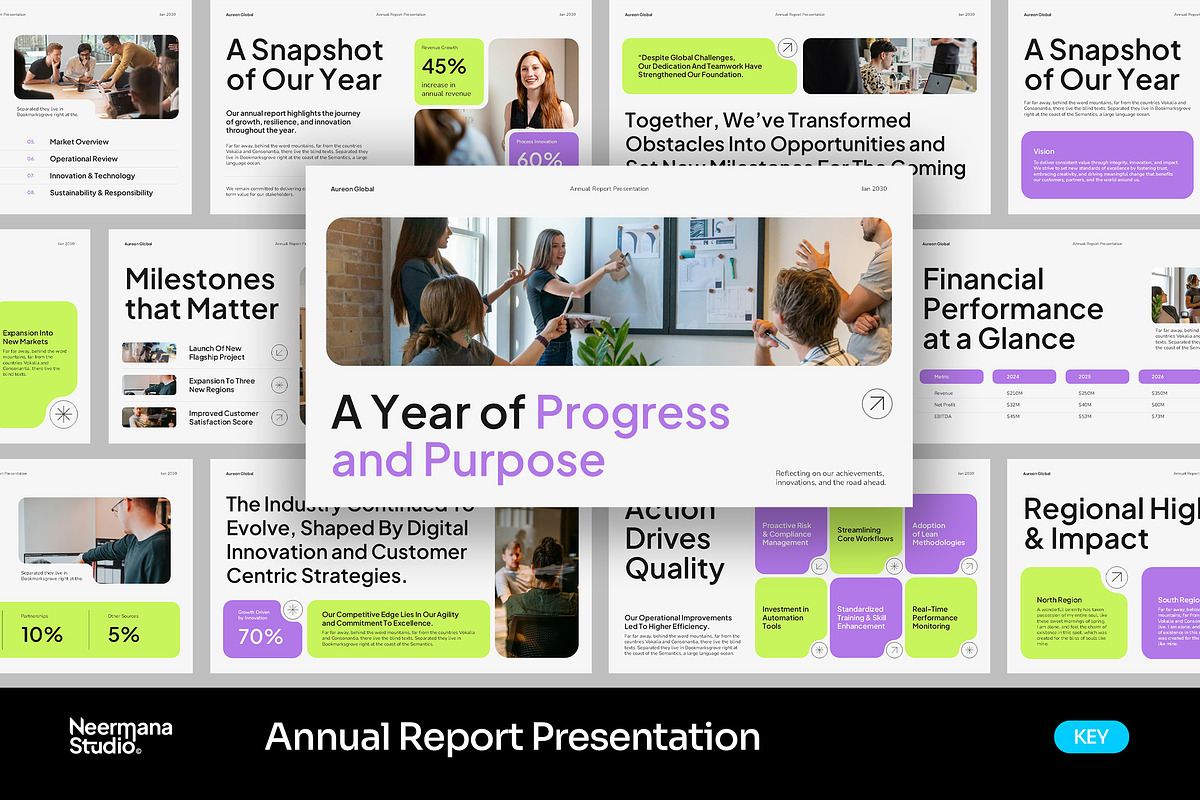 Purple Green Annual Report Keynote, a Presentation Template by Neermana (Photo 1 of 4)