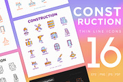 Construction | 16 Thin Line Icons, an Outline Icon by Alex Blogoodf (Thumbnail 1 of 11)