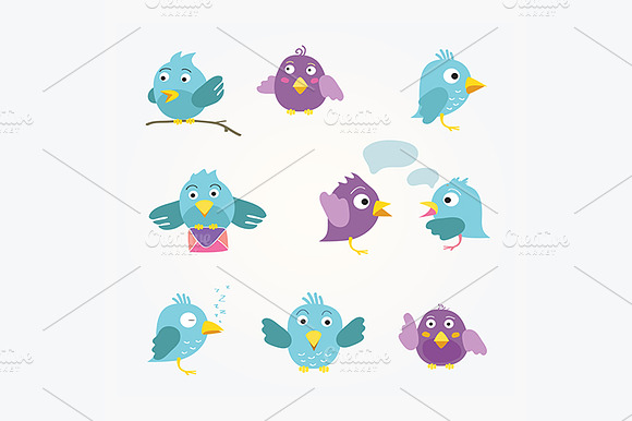 Nine Blue And Violet Birds