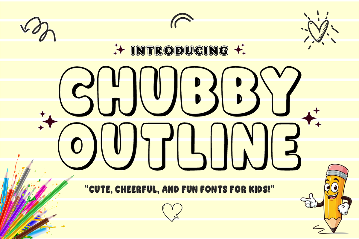 Chubby Outline- Fun Kids Bubble Font, a Sans Serif Font by KiddoGlyphs Studio (Photo 1 of 5)