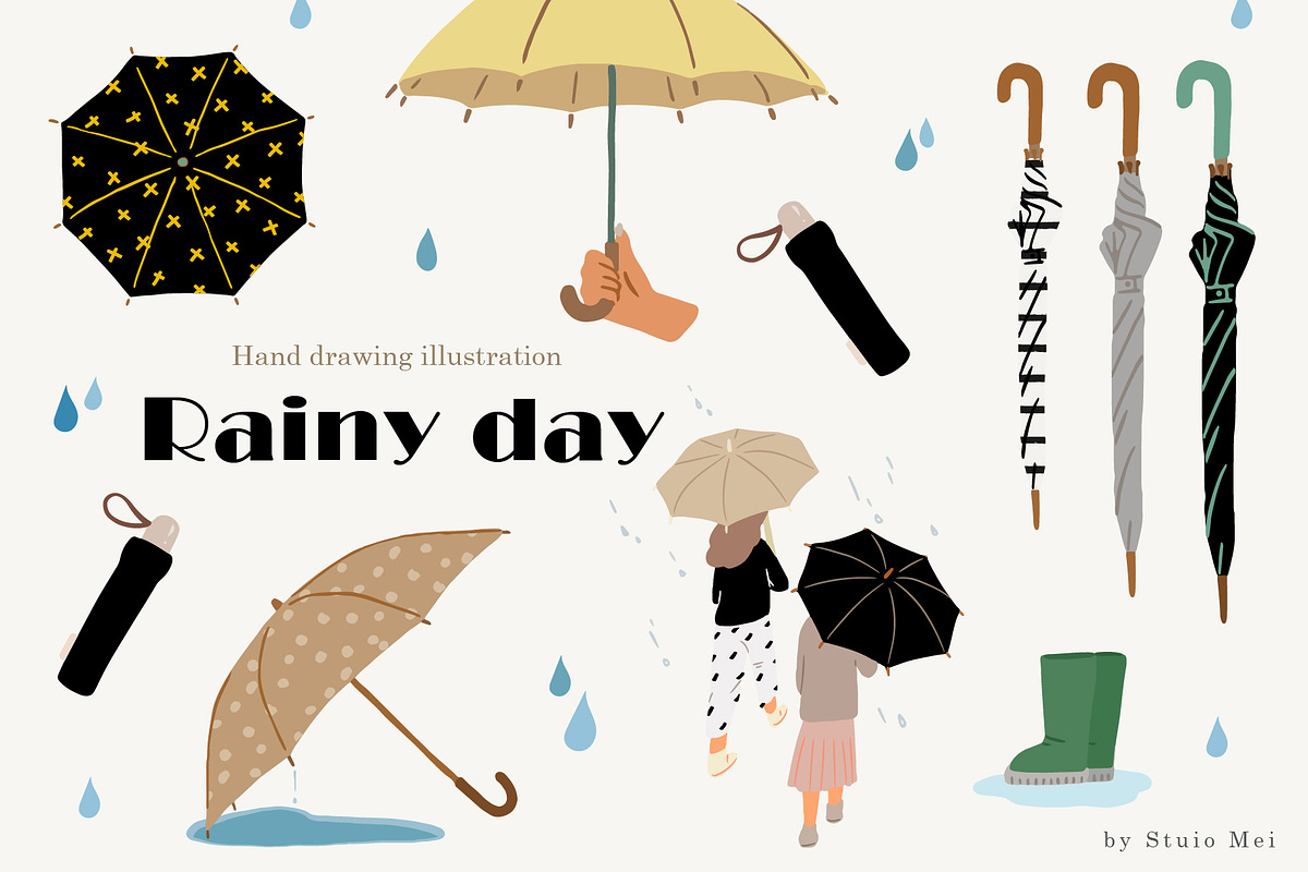 Rainy day and umbrella clip art, an Illustration by Studio Mei Design (Photo 1 of 5)