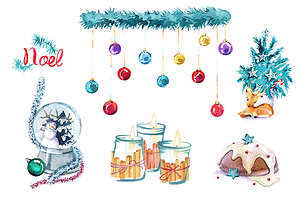 Watercolor Christmas clipart set
