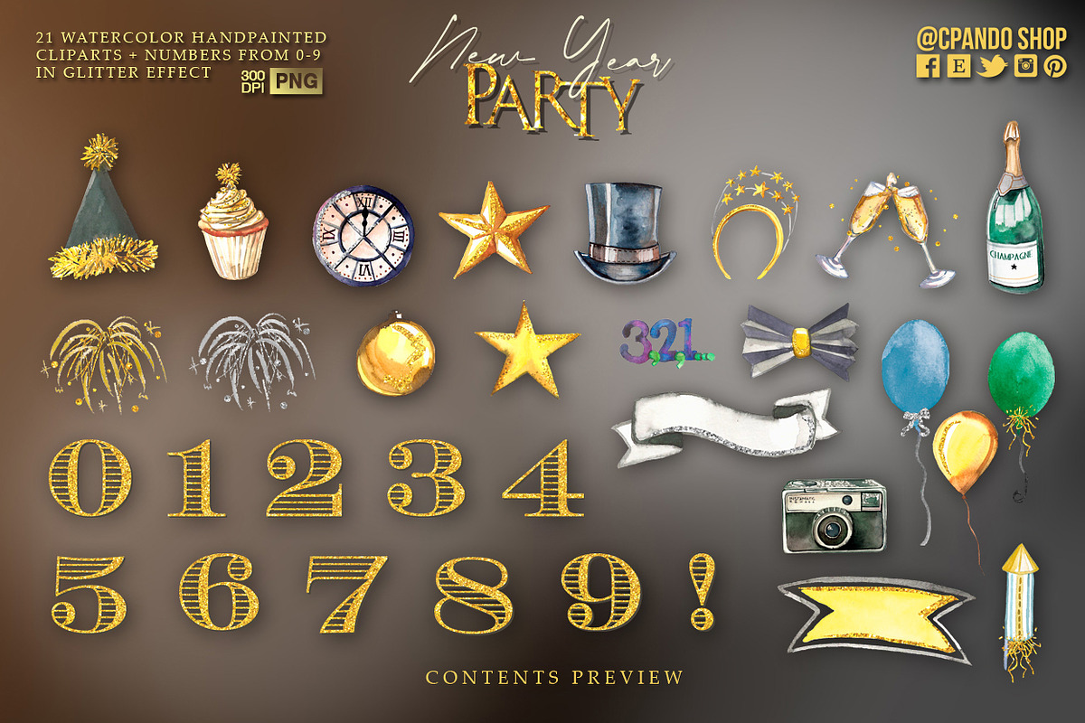 New Years Party Clip art, a Decorative Illustration by CpandoShop (Photo 2 of 4)