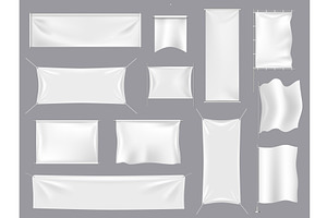 Fabric Realistic Flag Mockups. White