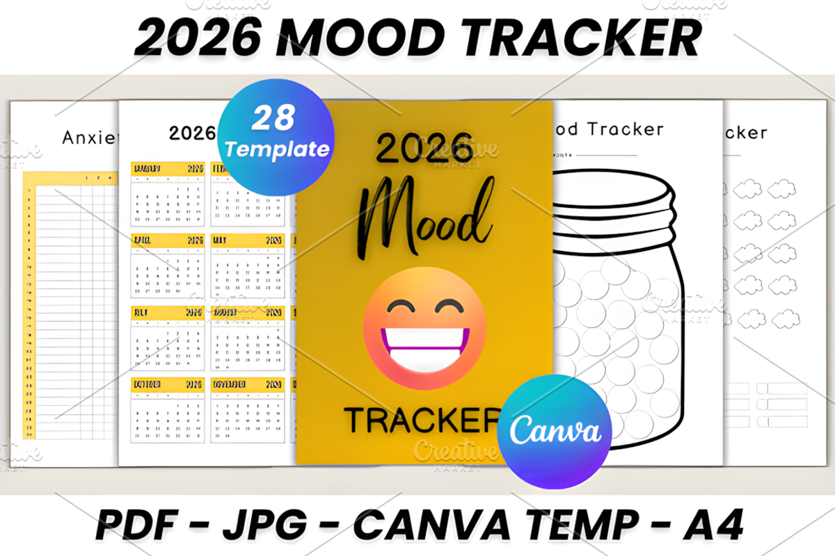 2026 Mood Tracker Canva Template, a Marketing Template by Ink Gallery (Photo 1 of 10)