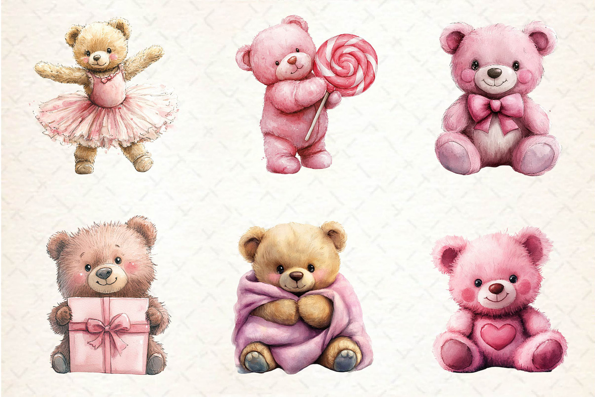 Pink Cute Blush Teddy Bear Clipart, an Illustration by Dream Creation (Photo 4 of 6)