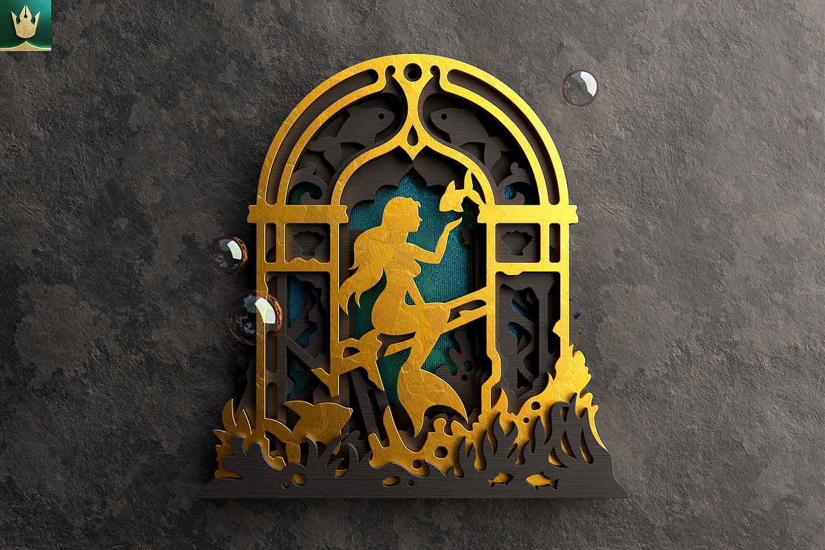 Mermaid 3D Layered Laser Cut File, a Decorative Illustration by pixaroma (Photo 7 of 8)