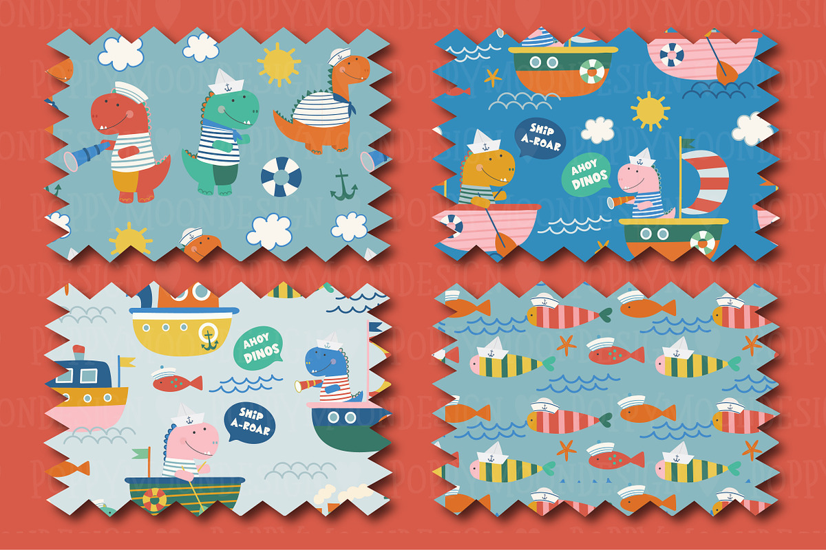 Nautical Dinosaur Clipart Bundle, an Animal Illustration by Poppymoondesign (Photo 4 of 5)