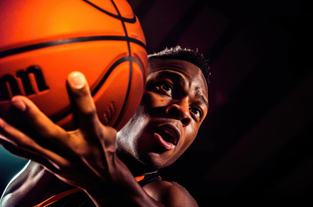 The teamwork and coordination of a male basketball player as he, a Sports & Recreation Photo by designvectx
