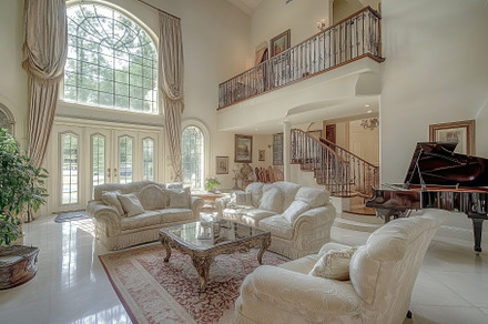 A spacious and elegant Country French house style living room featuring high ce, an Architecture Photo by Textures & Backgrounds