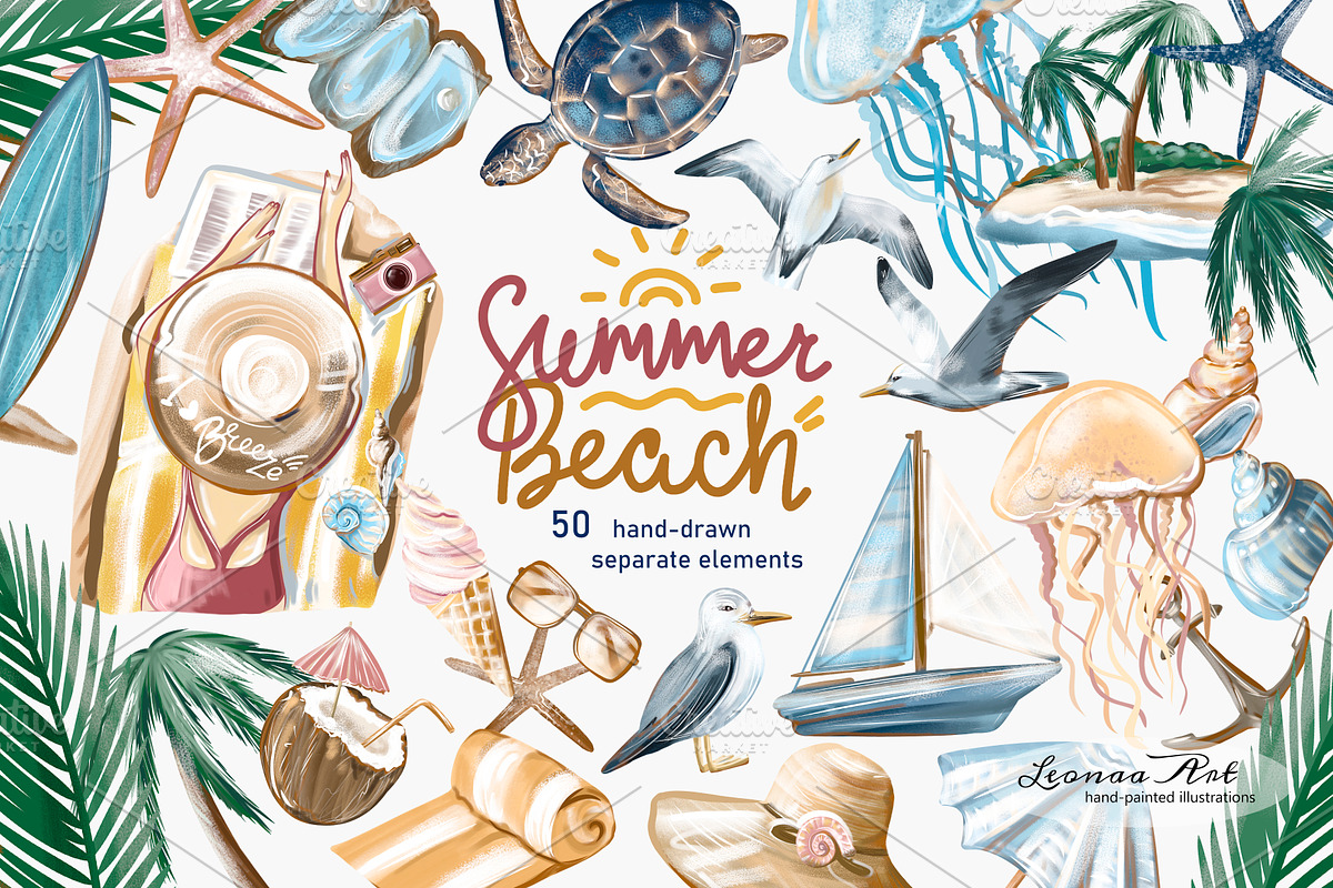 Summer beach Clipart Collection, a Seasonal Illustration by Leonaa art (Photo 1 of 8)